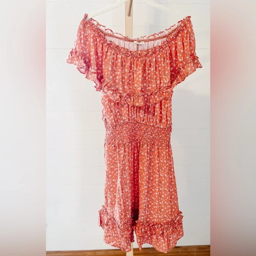 Kori‎ Floral Off Shoulder Flounce Dress Coral